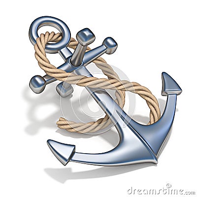 Steel anchor with rope 3D Cartoon Illustration