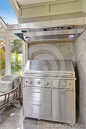 Steel barbecue with hood Stock Photo