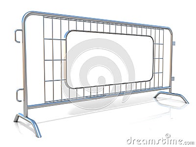 Steel barricades. Side view, with sign board Stock Photo
