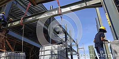 steel beam conveying process Stock Photo