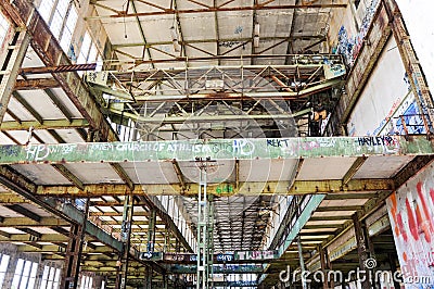 Steel Beams and Gantry Crane: Old Power House Editorial Stock Photo