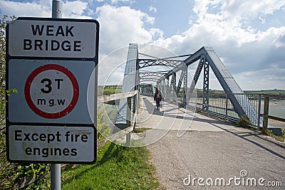 A steel bridge with a warning sign Editorial Stock Photo