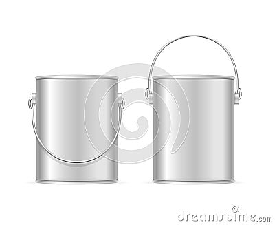 Steel Can Bucket Set. Vector Vector Illustration