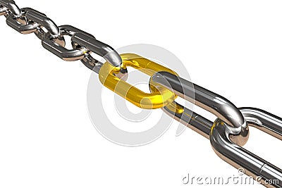 Steel chain with golden link Stock Photo