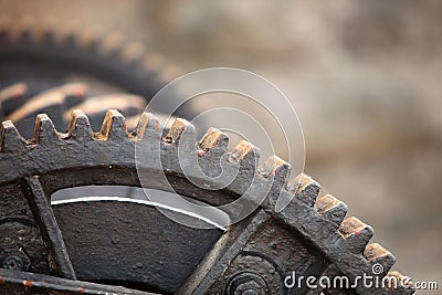 Steel cog wheels metal gears mechanical ratchets Stock Photo