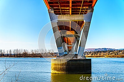 Steel and Concrete structure of Mission Bridge over the Fraser River on Highway 11 between Abbotsford and Mission Stock Photo