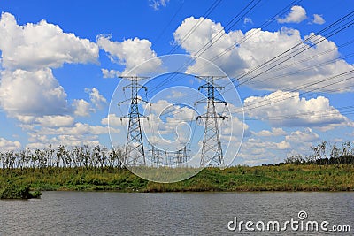 Steel electricity pylon Stock Photo