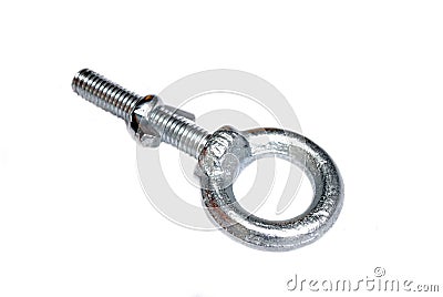 Steel eyebolt and twisted the wing nut on it. Ironmongery. White background, Stock Photo