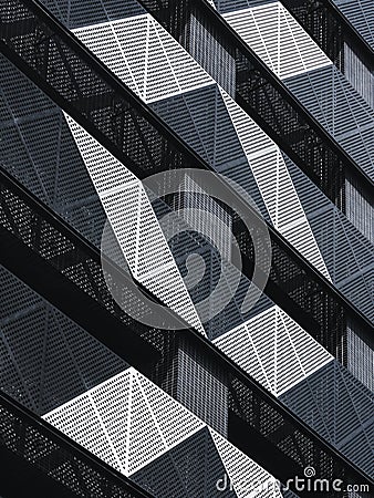 Steel Facade Modern building Metal sheet grill pattern Architecture details Stock Photo