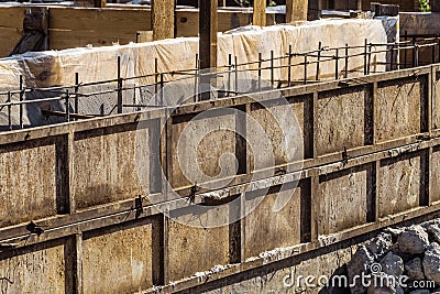 Steel formwork for the construction of reinforced concrete monolithic structures Stock Photo