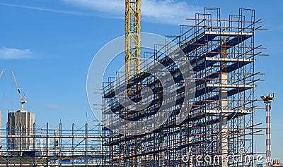 The steel frame structure is under construction Stock Photo