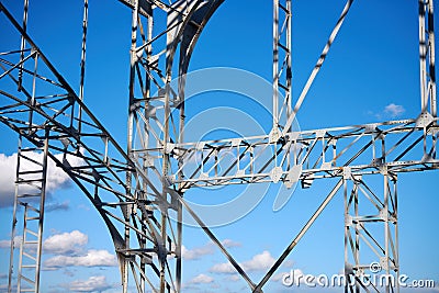 Steel frame of warehouse for goods. Metal construction of railway building Stock Photo