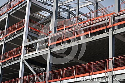 Steel framed building under construction with girders Stock Photo