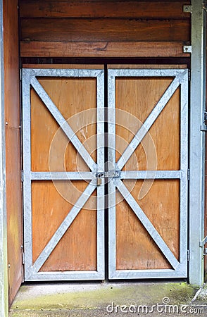 Steel Framed Locked Door Stock Photo