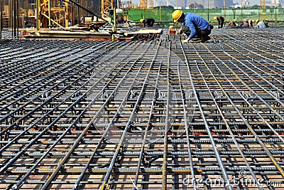 Steel framework in construction site,In the construction of large buildings Editorial Stock Photo