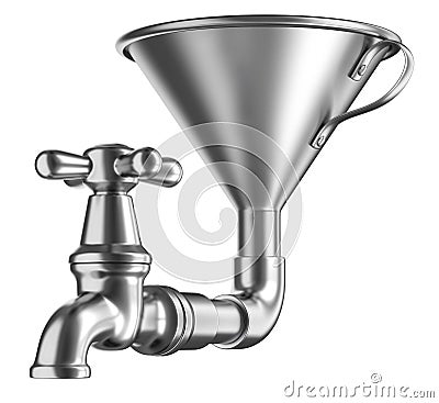 Steel funnel with faucet. Cartoon Illustration