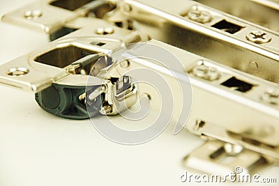 Steel furniture hinge for doors Stock Photo