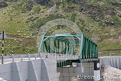 Steel green Atal Tunnel near rocky cliffs in Himachal Pradesh, Sisu, India Stock Photo