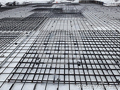 Steel grid of residential building footing reinforcement Stock Photo
