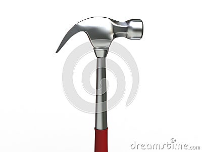 Steel hammer with red rubber handle - hammer head closeup Stock Photo