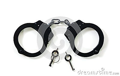 Steel handcuffs with the keys Stock Photo