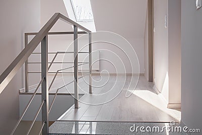 Steel handrail and marble stairs Stock Photo