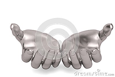 Steel hands keeping holding or protecting on a white background,3D illustration. Cartoon Illustration