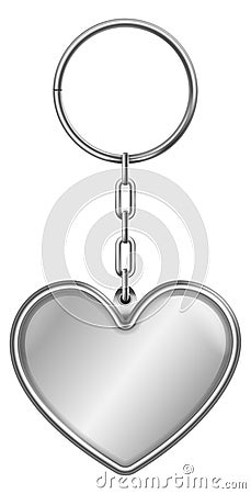 Steel heart trinket. Realistic keychain with metal ring Vector Illustration