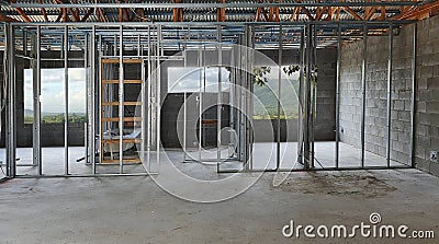 A steel house being constructed Stock Photo