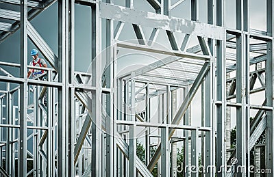 Steel House Frame Development Stock Photo
