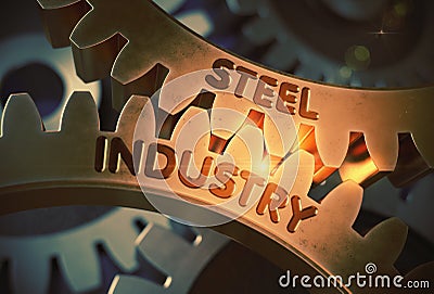 Steel Industry on Golden Cog Gears. 3D Illustration. Stock Photo