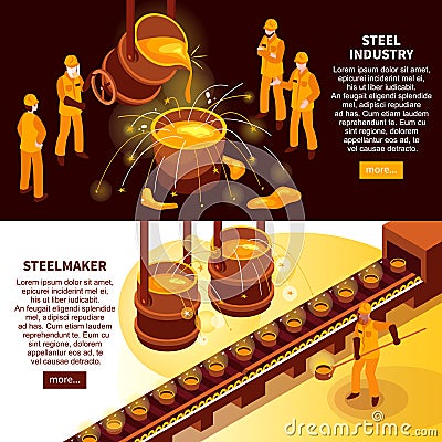 Steel Industry Isometric Banners Vector Illustration