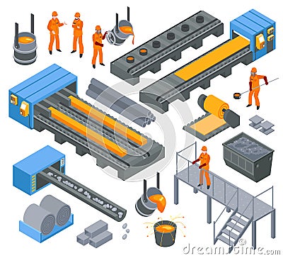 Steel Industry Isometric Set Vector Illustration