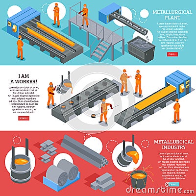 Steel Industry Isometric Banners Vector Illustration