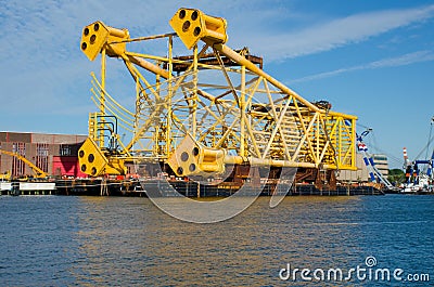 Steel jacket ready to be shipped in port of Rotterdam Stock Photo