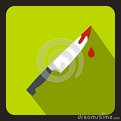 Steel knife covered with blood icon, flat style Vector Illustration