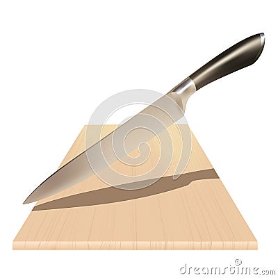 Steel knife and a wood board Cartoon Illustration