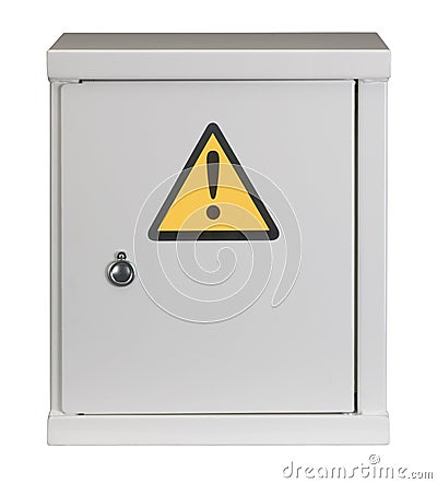 Steel locker hazard warning sign Stock Photo