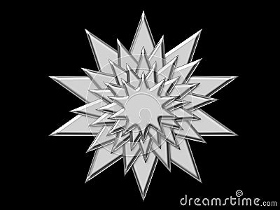The steel metal grey star with elements from isolation black background. Stock Photo