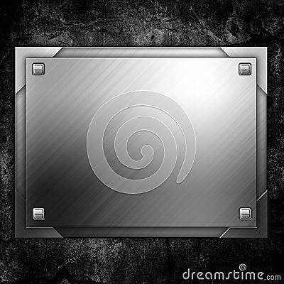 Steel metal plate on concrete wall Stock Photo