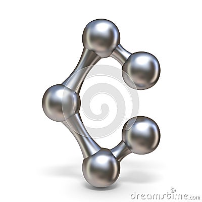 Steel molecular font Letter C 3D Cartoon Illustration