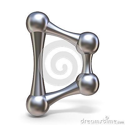 Steel molecular font Letter D 3D Cartoon Illustration