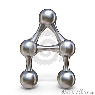 Steel molecular font Letter A 3D Cartoon Illustration