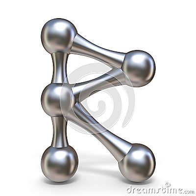 Steel molecular font Letter R 3D Cartoon Illustration