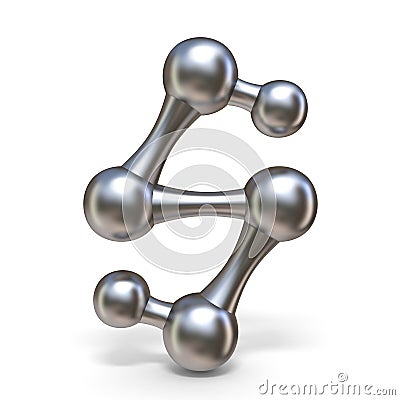 Steel molecular font Letter S 3D Cartoon Illustration