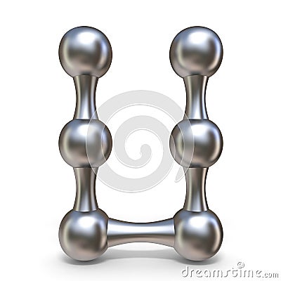 Steel molecular font Letter U 3D Cartoon Illustration