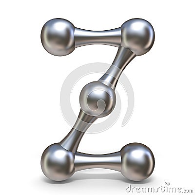 Steel molecular font Letter Z 3D Cartoon Illustration