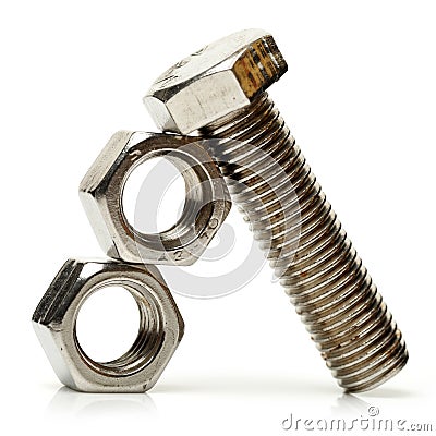 Steel nuts and bolts Stock Photo