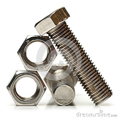 Steel nuts and bolts Stock Photo