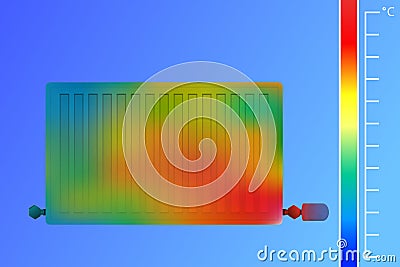 Steel panel radiator. Equipment for heating a thermal imaging camera. The concept of saving energy. Vector Illustration